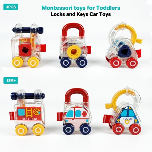 Generic Baby Montessori Educational Science Kits, Lock and Key Car Toys， for 18+ Months Preschool Children, Toddler Travel Toys Sensory Fine Motor Skills, Gift for Boys Girls