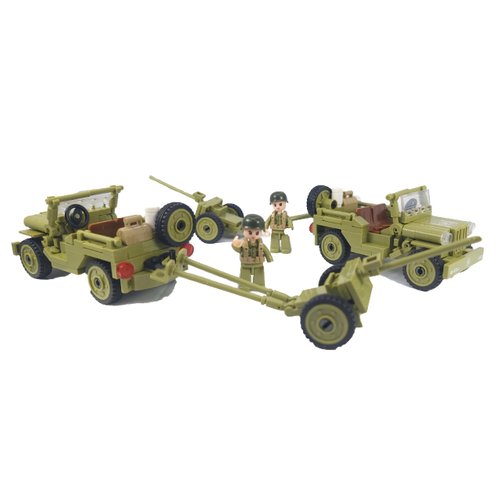 General Jim's Military Brick Building Set - WW2 American Army Willy’s Jeep & Artillery Building Blocks Tow Set for World War 2 Brick Building Enthusiasts Including Teens and Adults
