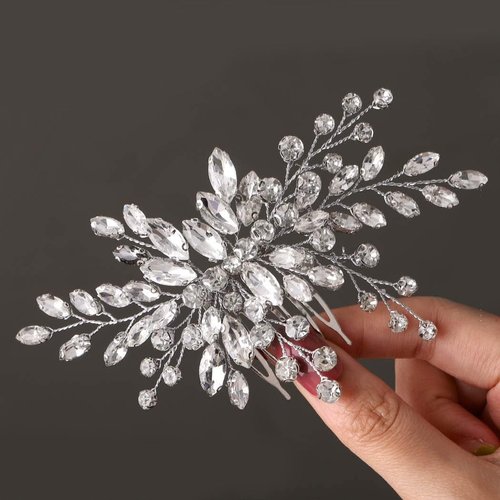 Bridal Hair Accessories Silver Wedding Hair Pieces for Brides Hair Comb for Women Crystal Rhinestone Bridal Hair Side Comb for Prom Party