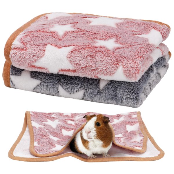 Guinea Pig Blanket, 2 Pack Warm Soft Coral Fleece Small Animal Blankets Washable Pet Cage Liners Sleep Mat Pad Cover for Rabbit Hamster Dog Cat Ferret Chinchilla Hedgehog Bedding, 24" x 16"