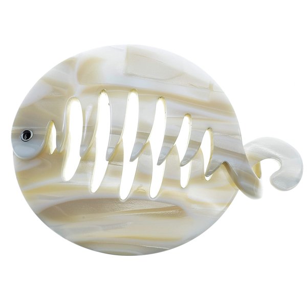Camila Paris CP2338 3.25 inch French Banana Clip Hair Comb, Round Beige Girls Ponytail Holder Interlocking Banana Combs For Volume Thick Hair. Fashion Styling Hair Accessories for Women Made in France