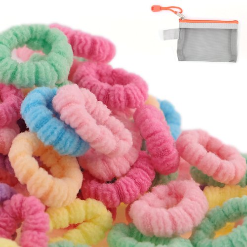 WDGROW 200-210pcs No Damage Soft Hair Ties for Toddler Girls,Age 0-6,Mini Size Hair Bands for Infant,Tiny Hair Elastics,Candy Color,Cotton Material,Comfortable Ponytail Holders(Type B)