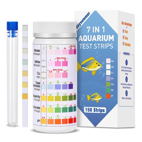 Aquarium Test Strips for Fish Tank: 7-Way 150 Strips Aquarium Water Test Kit Freshwater Saltwater Testing pH Nitrate