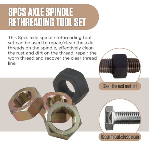 AUTOOL 8pcs Axle Spindle Rethreading Tool Set, Thread Chaser Set, Thread Repair Tool Thread Rethreading Restorer Tool M20 M22 M24 & UNF 13/16”3/4”x20UNF
