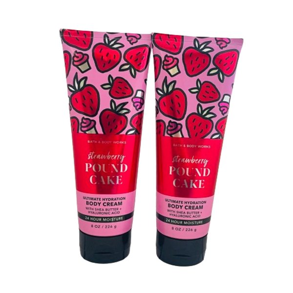 Bath and Body Works Strawberry Pound Cake 2 Pack Ultra Shea Body Cream 8 Oz. (Strawberry Pound Cake)