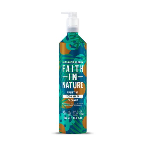 FAITH IN NATURE Natural Aluminium Bottle Body Wash - Vegan & Cruelty Free, No SLS or Parabens - 16.9 fl oz, Coconut