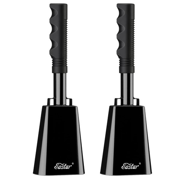 Eastar Cow Bell with Handle, 2 Pack Cowbells for Sporting Events, 10 Inch Cowbells Noise Makers Cheering Bell for Football Games, Stadiums, Halloween Gifts, Black