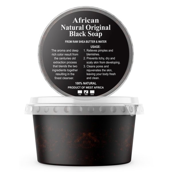 HERBOGANIC Raw African Black Soap Paste 16 oz - 100% pure natural Product of Ghana with benefits of Shea Butter - black soap is great for acne, Eczema, blackheads, face, hair and body wash.