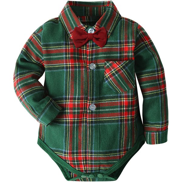 A&J DESIGN Infant Baby Boy Flannel Buffalo Dress Shirt Gentlemen Tartan Bodysuit Long Sleeve One Piece Formal Rompers 3-6 Months Plaid Green
