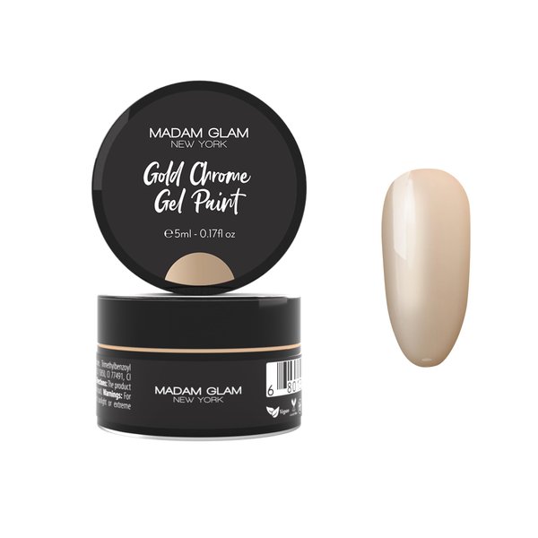 Madam Glam - Gold Chrome Art Gel Paint 5ml 0.17 fl/oz - No Wipe Formula - Luxurious Gold Finish - DIY Nail Art, Vegan, Cruelty-Free - Long-Lasting Shine