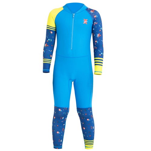 DIVE&SAIL Boys Sunsuit Long Sleeve Swimwear UV Sun Protective Rash Guard One-piece Wetsuit Bodysuit Swimsuit Blue S