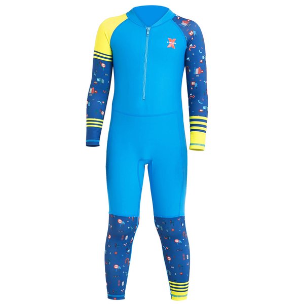 DIVE&SAIL Boys Sunsuit Long Sleeve Swimwear UV Sun Protective Rash Guard One-piece Wetsuit Bodysuit Swimsuit Blue S