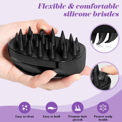 Suroseate Scalp Massager Shampoo Brush with Soft Silicone Bristles for Hair Growth, Scalp Scrubber Head Massager for Dandruff Removal, Shower Hair Brush for Women Men Kids Wet Dry Hair, Black