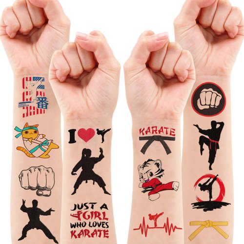 Karate Temporary Tattoos Olympic Taekwondo Japan Sports Black, Red, Yellow, White Themed Stickers for Kids Birthday Party Supplies, Decorations, Favors, and Prizes - Cute Gifts for Boys and Girls