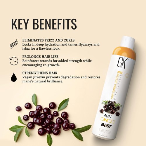 GK HAIR Global Keratin The Best ACAI (10.1 Fl Oz/300ml) Smoothing Keratin Hair Treatment - Professional Brazilian Complex Blowout Straightening For Silky Smooth & Frizz Free Hair
