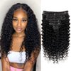 Pobokix Deep Wave Clip in Hair Extensions Real Human Hair Brazilian Virgin Human Hair Clip in Extensions for Women 8Pcs Remy Hair with 18Clips 120g 20inch Natural Black
