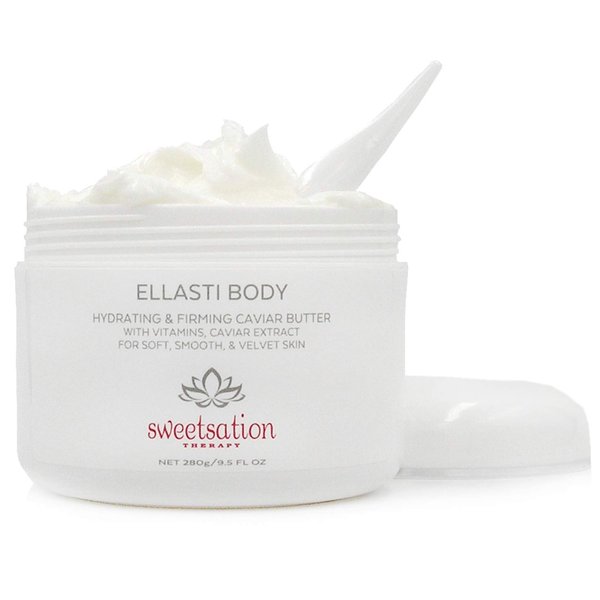 Sweetsation Therapy / YUNASENCE ELLASTIBODY Hydrating Firming Caviar Butter Moisturizing Cream, with Caviar Extract, Vitamin E, Reishi, Avocado & Green Tea. 9.5oz. For soft, comforted skin.