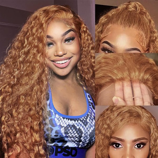 TOYERE Honey Blonde Curly Wig Human Hair 13x6 Blonde Deep Wave HD Lace Front Wigs Pre Plucked with Baby Hair 200% Density Blonde Water Wave Lace Front Wigs Human Hair Honey Blonde Wig 30 Inch
