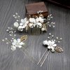 Bridal Hair Combs, Wedding Hair Comb Set Crystal Flower Hair Clips Bride Bridesmaid Hair Sides Comb Rhinestone Barrettes, Pearl Flower Hair Pins Hair Accessories for Women Girls (White)