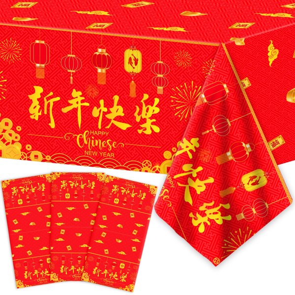 gisgfim 3 Pcs Chinese New Year Tablecloth 2025 Snake New Year's Party Tablecover for Chinese Spring Festival Party Supplies Happy New Year Table Cover Table Decorations for Party Supplies
