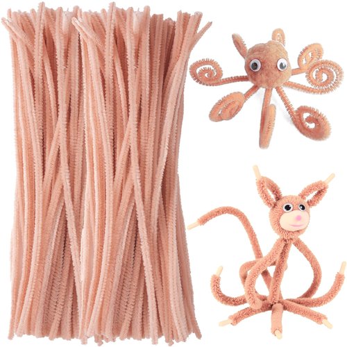 STSTR 100PCS Light Brown Pipe Cleaners, Christmas Tan Pipe Cleaners for Crafts, Solid Color Craft Supplies, Fuzzy Sticks Set for DIY Arts Crafts Decorations