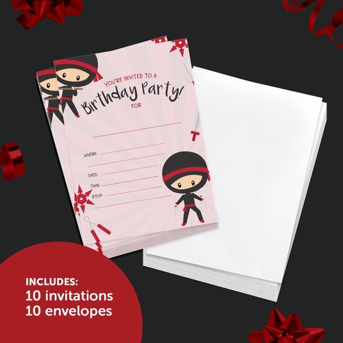 Desert Cactus Ninja Boy Style 1 Happy Birthday Invitations Invite Cards (10 Count) With Envelopes Boys Girls Kids Party (10ct)