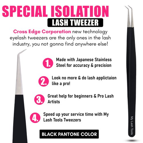 My Lash Tools Eyelash Extension Curved Degree Tweezers for Isolation Lash Extensions 14cm, Best for Individual Isolation & Classic Lashes Japanese Stainless Steel Eyelash Twisers (Matte Black)