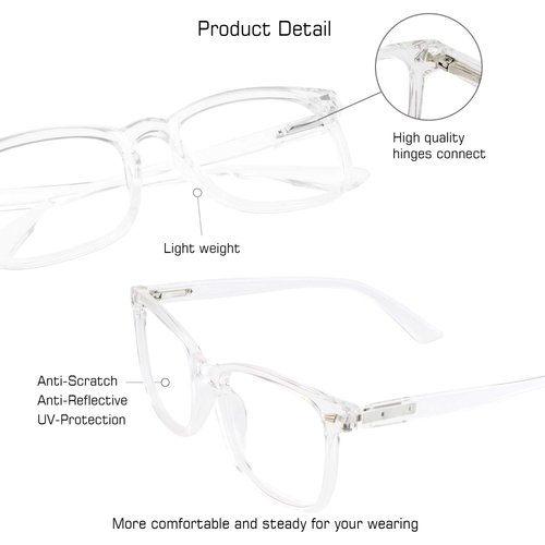 VisionGlobal Blue Light Blocking Glasses for Women/Men, Stylish Square Frame, Anti Glare (Clear,No Magnification)