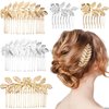 5 Pieces Leaf Hair Side Combs Gold Silver Rhinestone Hair Comb Clips with Teeth Combs for Wedding Hair Accessories for Women, Girls, Bride, Bridesmaid (Gold, Silver)