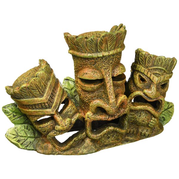 Penn-Plax RRT4 Tiki Tribe Aquarium Ornament | Fun Resin Decor Item Featuring 3 Faces for a Fun Look in Any Tank