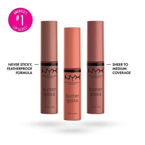 NYX PROFESSIONAL MAKEUP Butter Gloss Brown Sugar - Pack Of 3 Lip Gloss (Sugar High, Spiked Toffee, Butterscotch)