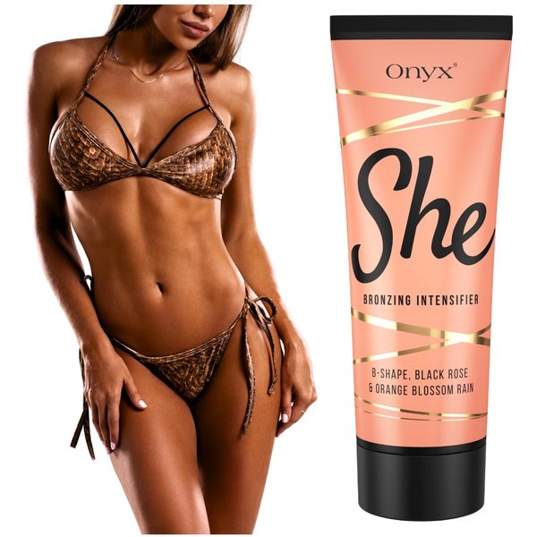Onyx She Tanning Lotion for Tanning Beds - Indoor Tanning Bed Lotion with Bronzer & Accelerator, Moisturizing & Conditioning Lotion for Women, Soothing, Bronzing Intensifier for Fair Skin - 200 ml
