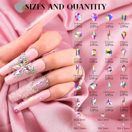 2750Pcs AB Glass Nail Rhinestones 240Pcs Multi Shapes Flatback Gems Crystal + 2510Pcs 1.5-4mm Round Beads, Manicure Diomand Jewelry Gemstones for Nail Design Makeup Acrylic Nails Decoration