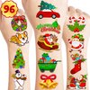 96PCS Merry Christmas Temporary Tattoos Theme Birthday Party Decorations Supplies Favors Decor Cute Funny Xmas Santa Claus Snowflake Tattoo Stickers Gifts for Kids Girls Boys Prizes Carnival New Year