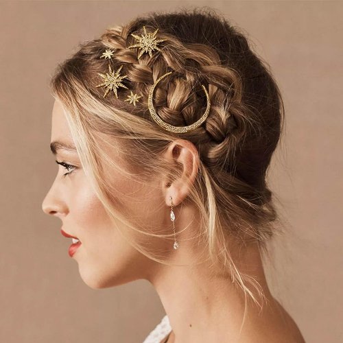 Bartosi Rhinestone Moon Hair Clips Gold Star Hairpins Crystal Decorative Bobby Pin Bride Wedding Hair Pins Side Clip Hair Accessories for Women and Girls (Pack of 3)