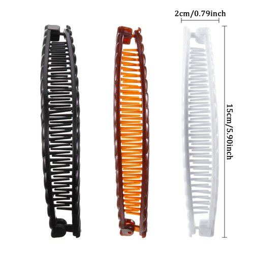 WILLBOND 6 Pieces Banana Hair Clip Clincher Combs Clip Fishtail Fish Shape Hair Clip Ponytail Banana Clip Accessory for Women Hair(Black, White, Brown)