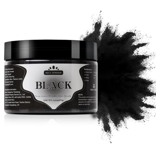 Yipoyilo Mica Powder - 75g Mica Powder for Epoxy Resin - Metallic Color Pigment for Resin, Soap, Bath Bombs, Eye Shadow, Nails, DIY Crafting Projects etc. (Black)