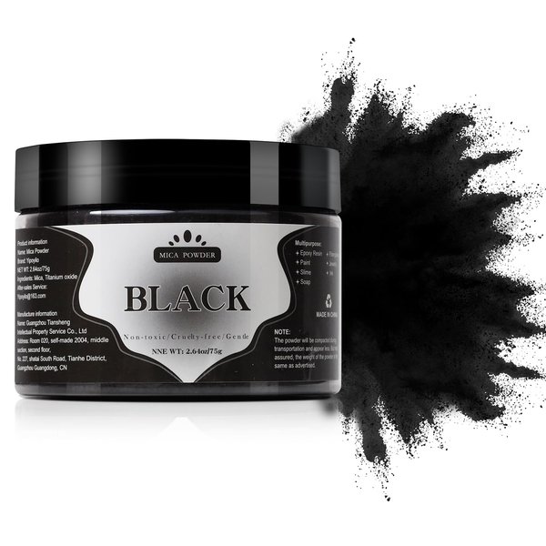 Yipoyilo Mica Powder - 75g Mica Powder for Epoxy Resin - Metallic Color Pigment for Resin, Soap, Bath Bombs, Eye Shadow, Nails, DIY Crafting Projects etc. (Black)