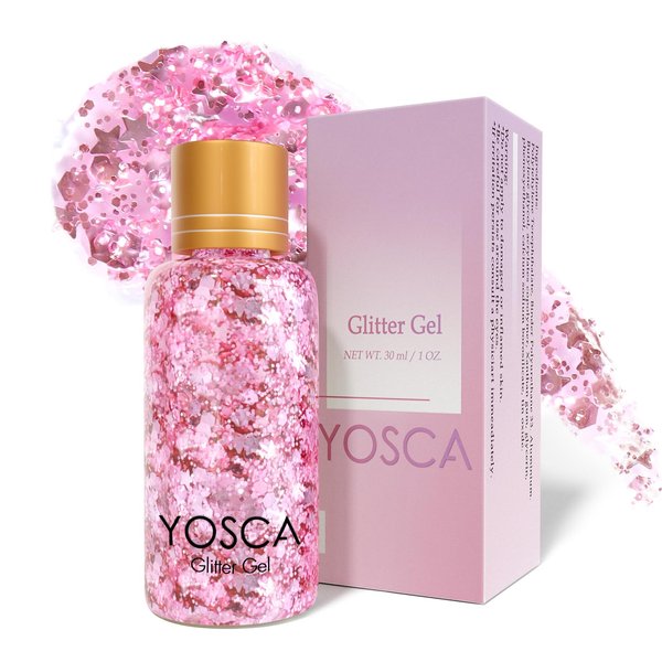 Pink Body Glitter Gel, 30ML Holographic Face Adhesive Mermaid Sequins Body Chunky Glitter Powder Rave Accessories Liquid Lotion for Women Music Tour, Festival Carnival Makeup, Girls Stage- Pinky