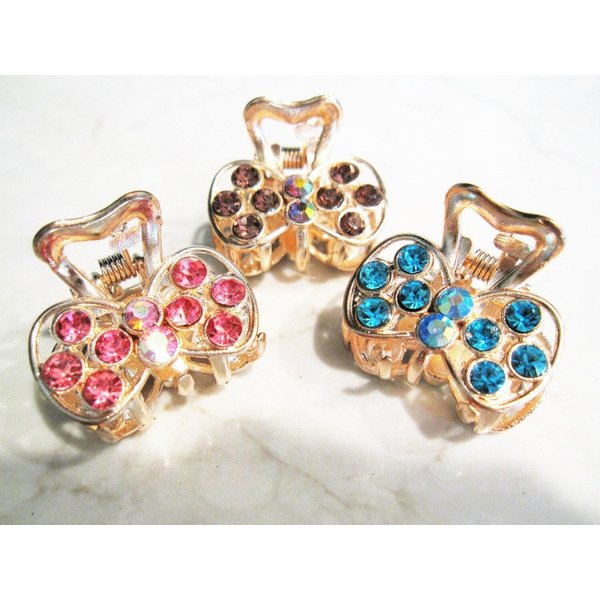 Jeweled antique gold bow shaped hair claw clip with crystals (Primary color: Blue (only 1 left))