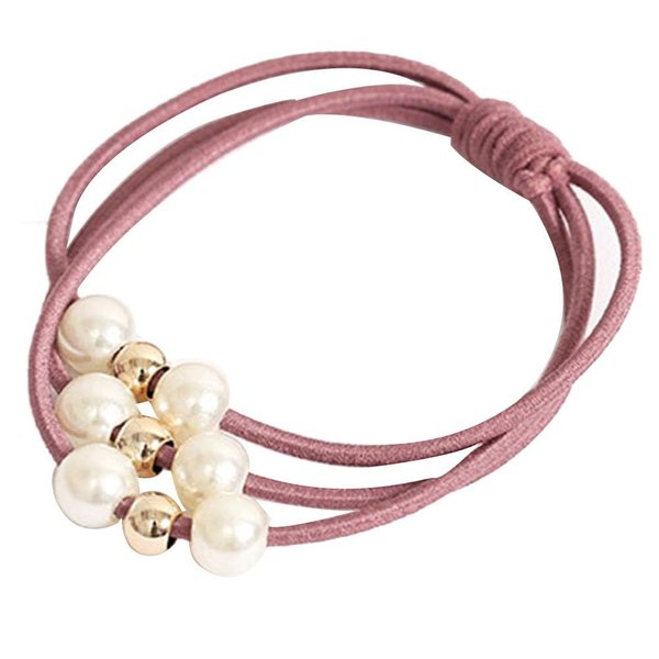 5Pcs Pink Sweet Faux Pearl Hair Scrunchies for Women Girl, Elastic Hair Bands Scrunchy Ponytail Holder Hair Ties Rubber Band Hair Ring Clips and Barrettes for Hair Decoration Elastics and Ties