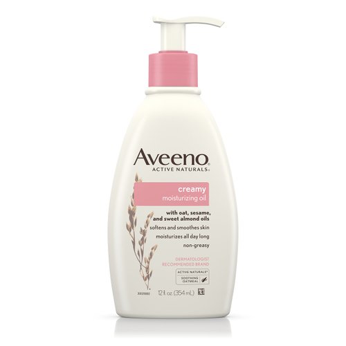Aveeno Creamy Oil Daily Body Moisturizer, Non-Greasy & Lightly Scented Body Moisturizer with Oat & Almond Oil Nourishes Dry Skin with 24 Hours of Moisture, Non-Comedogenic, 12 fl. oz