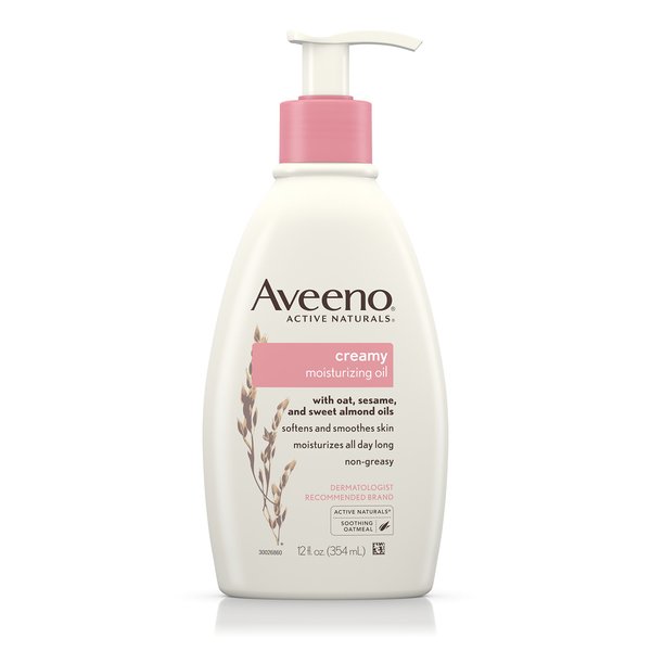 Aveeno Creamy Oil Daily Body Moisturizer, Non-Greasy & Lightly Scented Body Moisturizer with Oat & Almond Oil Nourishes Dry Skin with 24 Hours of Moisture, Non-Comedogenic, 12 fl. oz