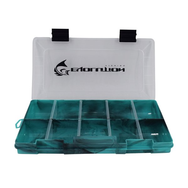 Evolution Outdoor 3500 Drift Series Fishing Tackle Tray – Seafoam Green, Tackle Box Organizer with Colorful Compartments, Clear Lid, 2 Latch Closure