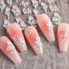 Flower Nail Art Stickers 5 Sheets 5D Nail Stickers Acrylic Embossed Engraved Manicure Nail Art Decorations Nail Decals Nail Art Supplies Pink White Floral Leaf DIY for Women and Girls (Pinky White)