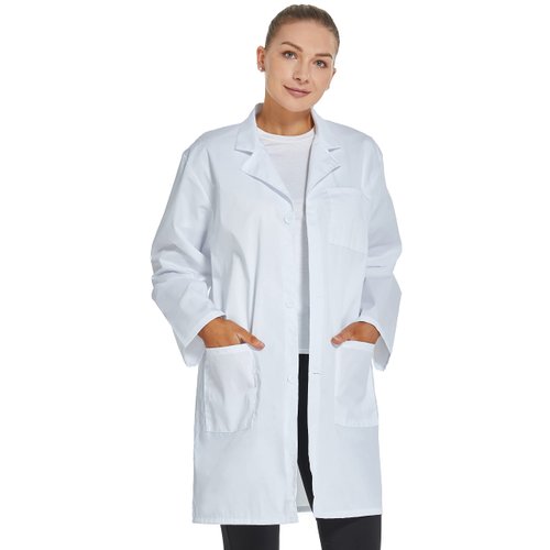 VOGRYE Professional Lab Coat for Women Men Long Sleeve, White, Unisex (Small, White)