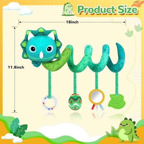 Car Seat Toys for Babies 0-6 Months,Baby Activity Stroller Toy for Newborn 0 3 6 Months,Hanging Rattle Toys for Crib Mobile with Rattles and Squeaker for Babies Infant Boys Girls Gifts-Dinosaur