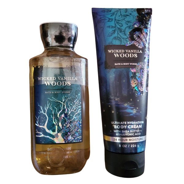 Bath & Body Works Wicked Vanilla Woods Ultimate Hydration Body Cream and Body Gel Wash 2 Piece Set