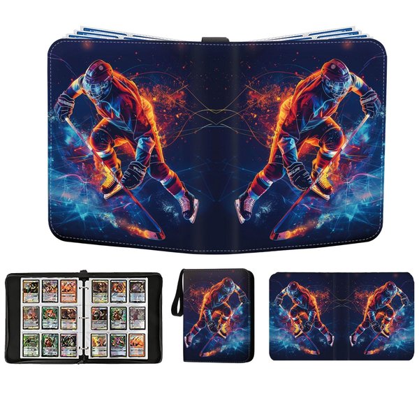 Hockey Card Binder 900 Pockets, Trading Card Binder Sports Card Binder 50 Removable Double Sided Sleeves with Zipper 3-Ring, Hockey Card Holder Baseball Football Soccer Collector Storage Album