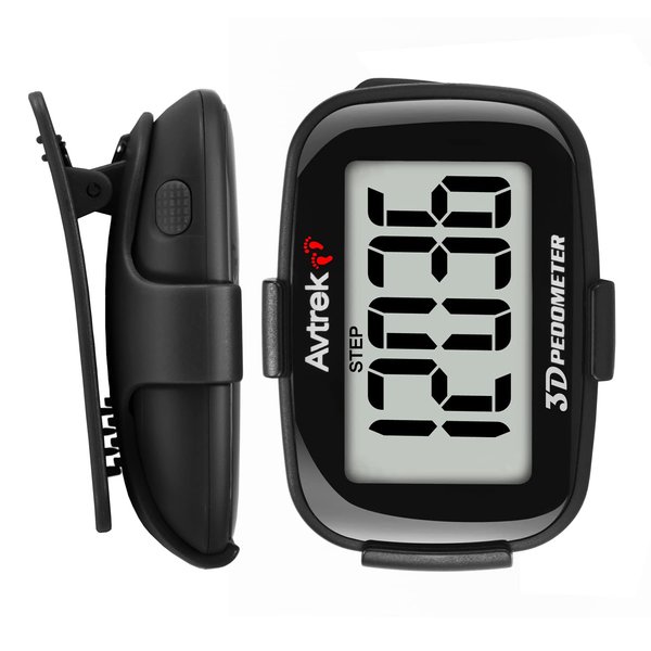 AVTREK 3D Step Counter Clip On with LED Backlight Pocket Pedometer for Walking Outdoor Activities Fitness Tracker Without Smartphone (Black)